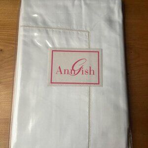 NWT $215 Ann Gish Hemstitch 100% Cotton EURO Pillow Sham - White w/ Taupe Trim